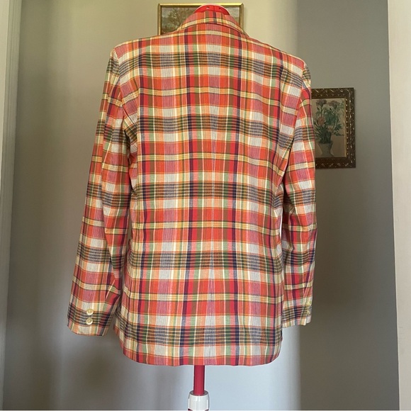 Vintage 1970s Orange Plaid Blazer By Prestige Of Boston Lightweight Lined Jacket - Picture 6 of 8